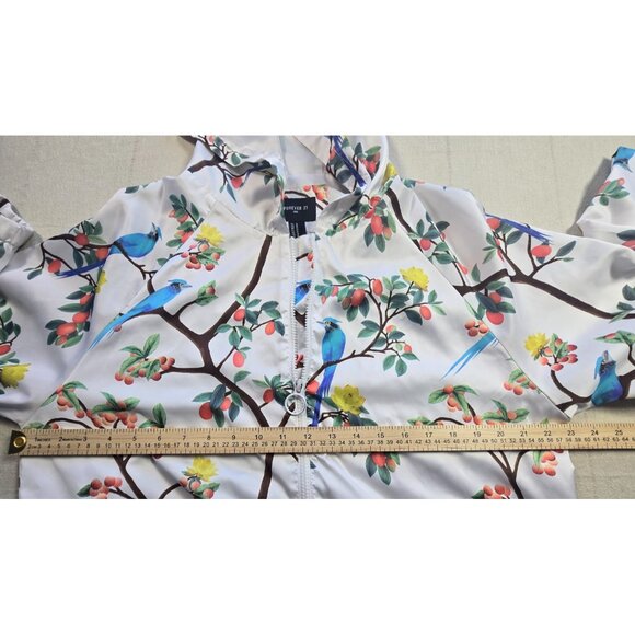 Forever 21 Men’s Windbreaker Jacket Med Multi White Birds of Paradise Print - Picture 5 of 15